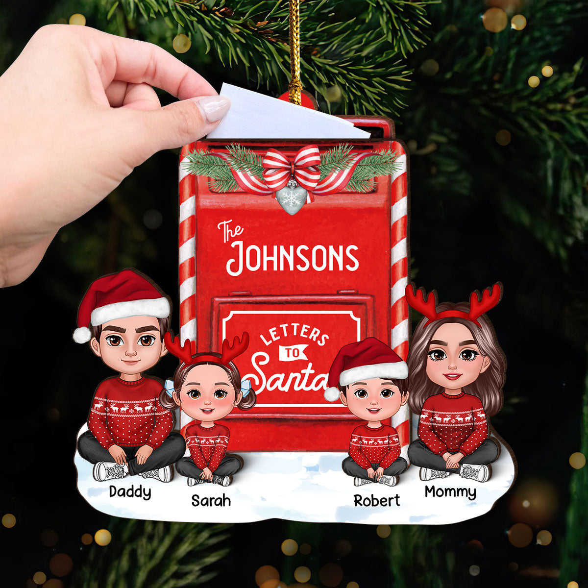 Letter To Santa From Christmas Doll Family Mailbox Shaped Personalized 3-Layer Wooden Ornament