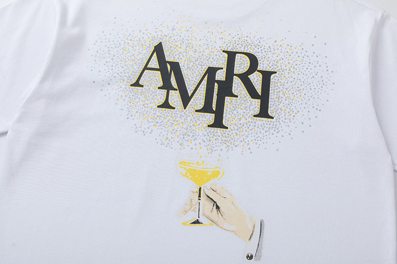 AMIRI Crystal Embellished Champagne Logo T-Shirts