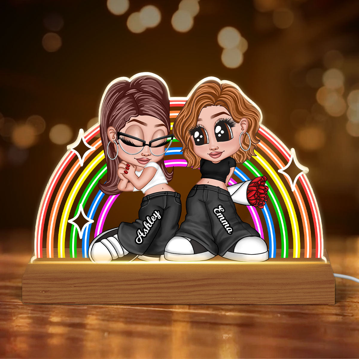 LGBT Couple Y2K Rainbow Personalized Acrylic LED Night Light
