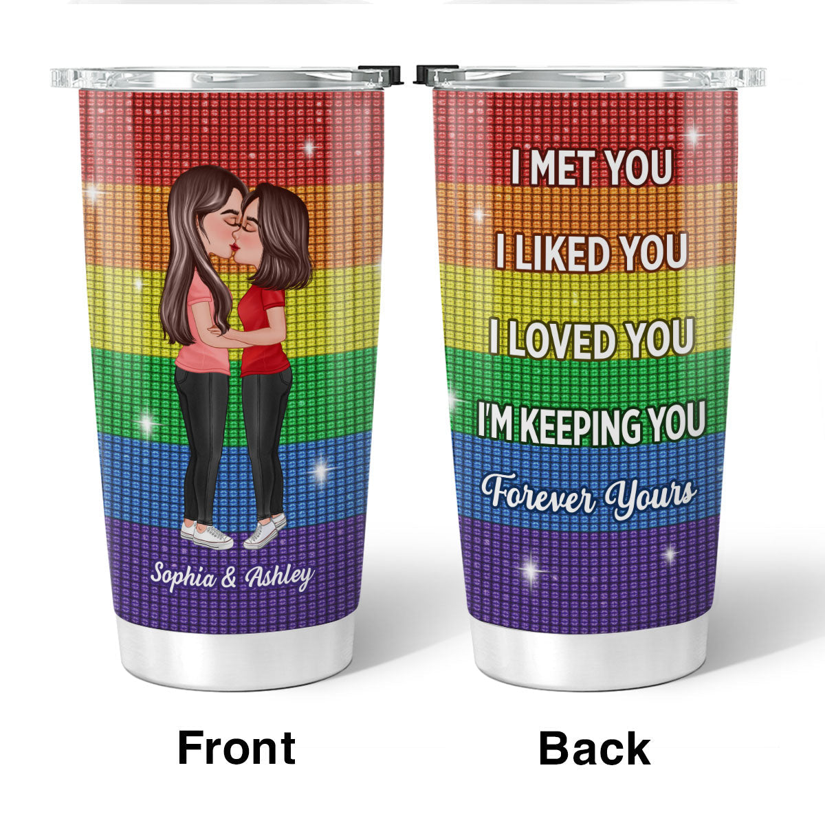 LGBT Couple Kissing I Met You I Love You Pride Month Personalized Tumbler (Not Real Rhinestones)