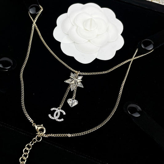 18K Chanel Heart & Star Crystal Necklace