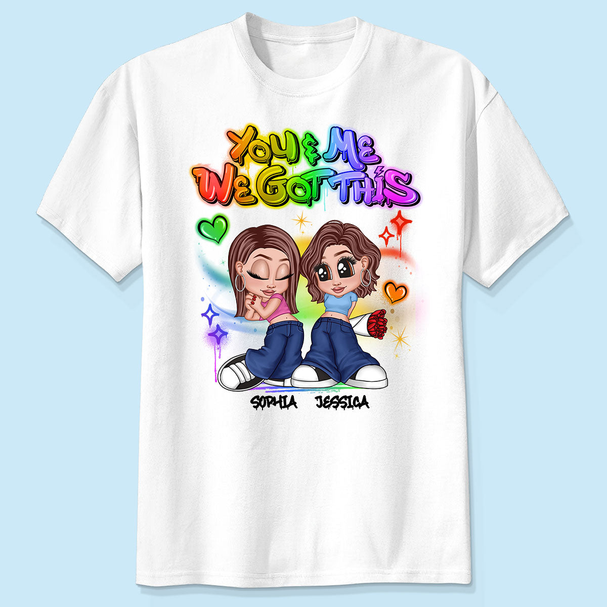 LGBT Y2K Couple Airbrushed Personalized Shirt, Pride Month Gift For Couple, For Him, For Her