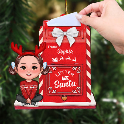 Letter To Santa Mailbox Christmas Cute Doll Kid Personalized 3-Layer Wooden Ornament, Unique Christmas Gift For Son, Daughter, Grandson, Granddaughter