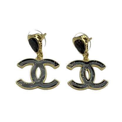18K  Chanel Classic Black Dangle Earrings