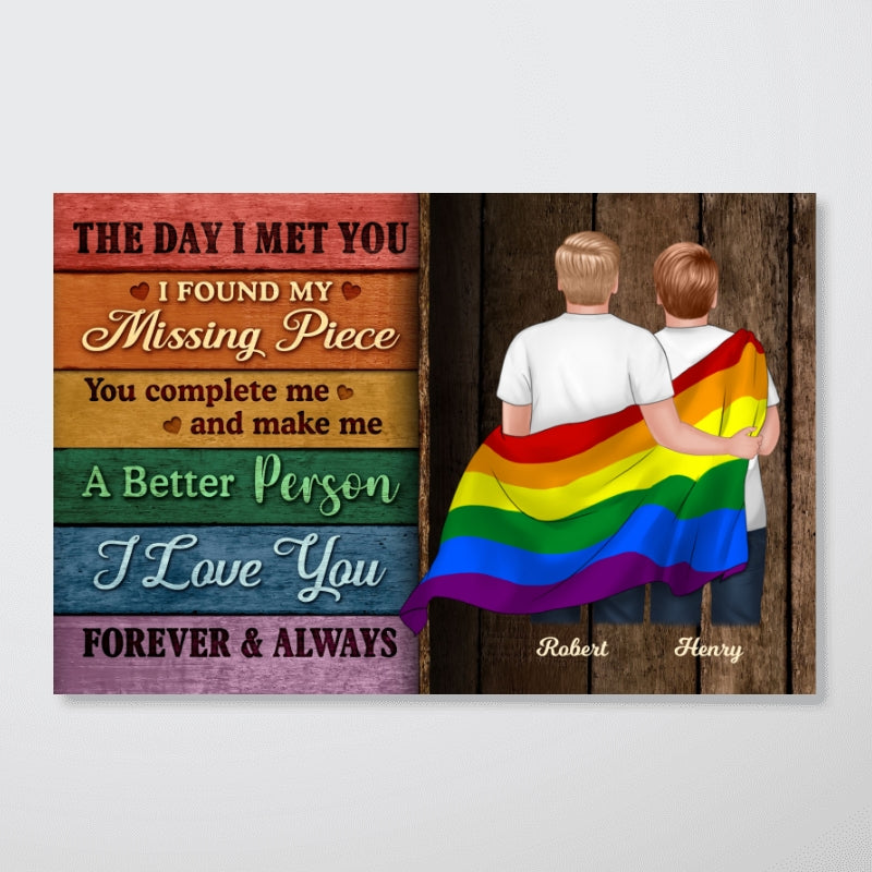 LGBT Flag Wood Pallets Texture Couple The Day I Met You Pride Month Personalized Poster