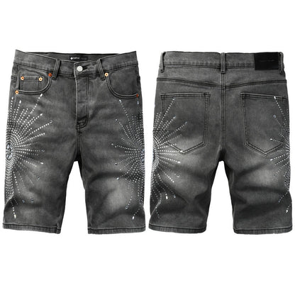 Purple Brand Crystal Diamond Denim Shorts #5094