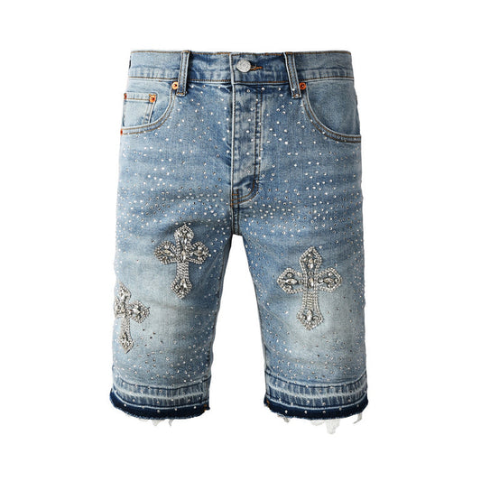Purple Brand Crystal Diamond Denim Shorts #5098