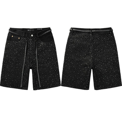 Purple Brand Crystal Diamond Denim Shorts #5095
