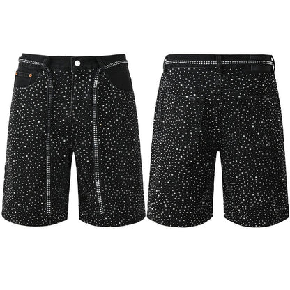 Purple Brand Crystal Diamond Denim Shorts #5095