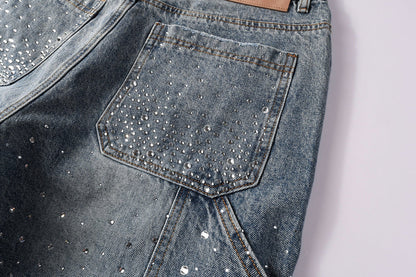 Purple Brand Crystal Diamond Denim Shorts #5097