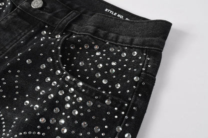 Purple Brand Crystal Diamond Denim Shorts #5103