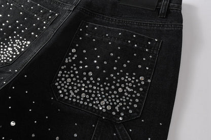 Purple Brand Crystal Diamond Denim Shorts #5099