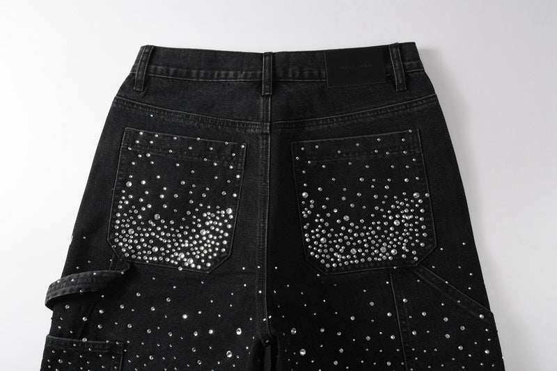 Purple Brand Crystal Diamond Denim Shorts #5099