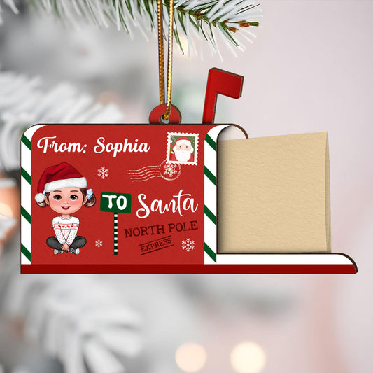 Letter To Santa From Cute Doll Kid Mailbox Shaped Personalized 3-Layer Wooden Ornament, Unique Christmas Gift For Son, Daughter, Grandson, Granddaughter