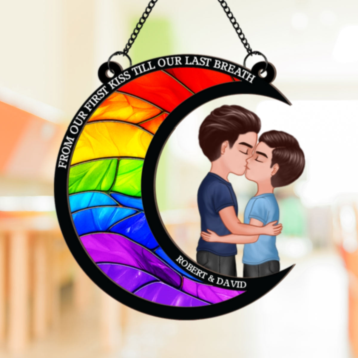 LGBT Couple From Our First Kiss Till Our Last Breath Personalized 2-Layer Suncatcher, Pride Month Gift For Him, For Her