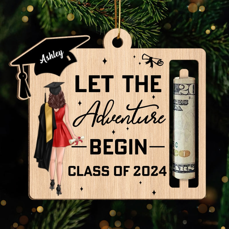 Let The Adventure Begin Personalized Holiday Money Holder Ornament, Christmas Gift