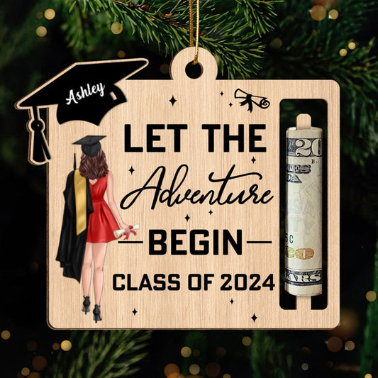 Let The Adventure Begin Personalized Holiday Money Holder Ornament, Christmas Gift