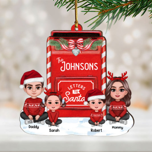 Letter To Santa From Christmas Doll Family Mailbox Shaped Personalized 3-Layer Wooden Ornament