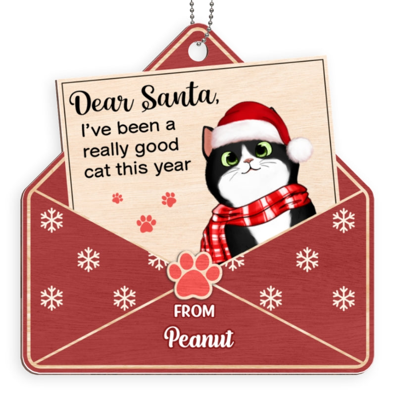 Letter To Santa From Cute Fluffy Cat Personalized Wooden Ornament