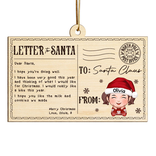 Letter To Santa From Kid Christmas Personalized Wooden Ornament, Child's Handwriting