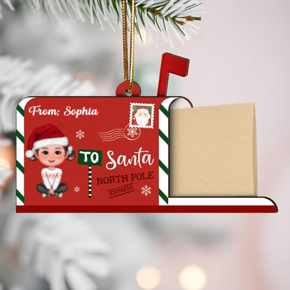 Letter To Santa From Cute Doll Kid Mailbox Shaped Personalized 3-Layer Wooden Ornament, Unique Christmas Gift For Son, Daughter, Grandson, Granddaughter