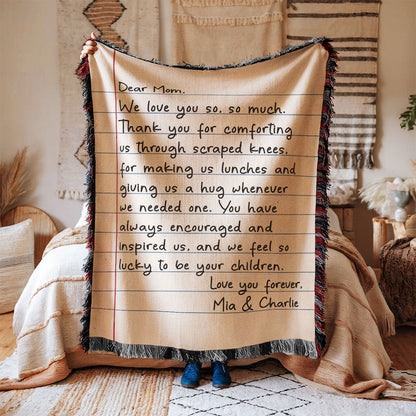 Letter To Mom Gift From Children Personalized Tapestry Woven Blanket