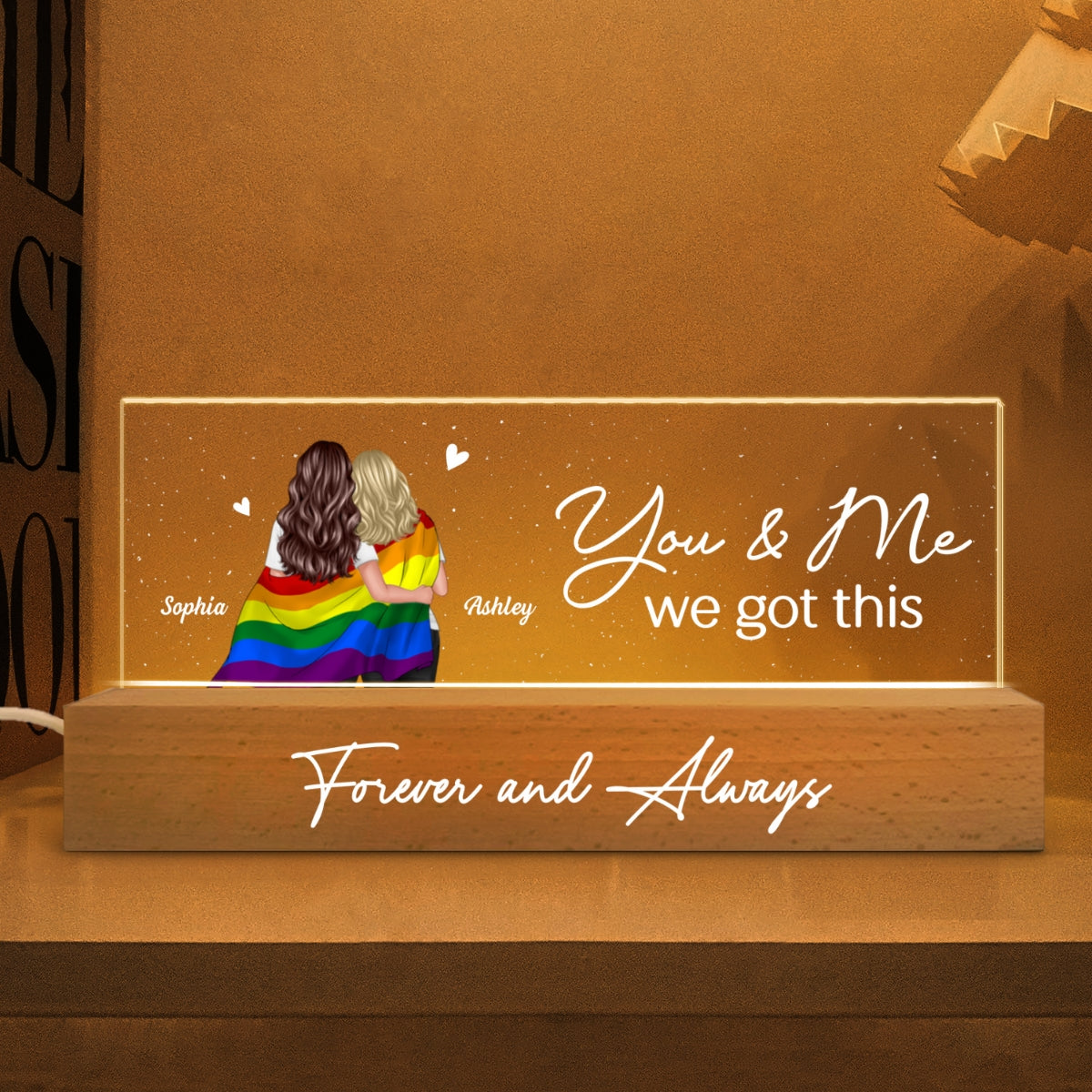 LGBT Couple Pride Month Gift Personalized Acrylic Block LED Night Light