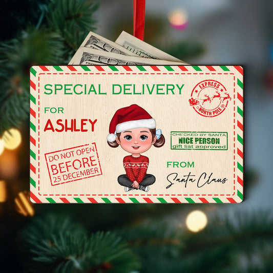 Letter From Santa Special Delivery For Cute Doll Kid Personalized Money Holder Ornament, Christmas Gift For Daughter Son Granddaughter Grandson