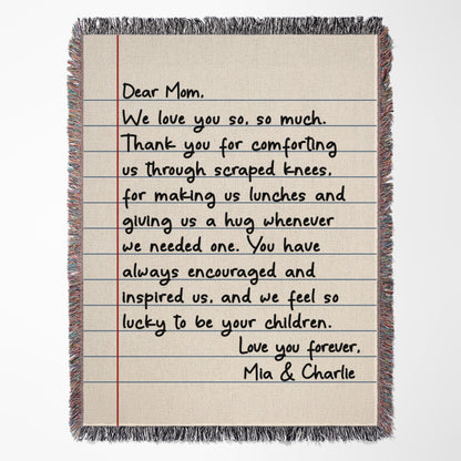 Letter To Mom Gift From Children Personalized Tapestry Woven Blanket
