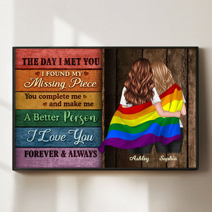 LGBT Flag Wood Pallets Texture Couple The Day I Met You Pride Month Personalized Poster