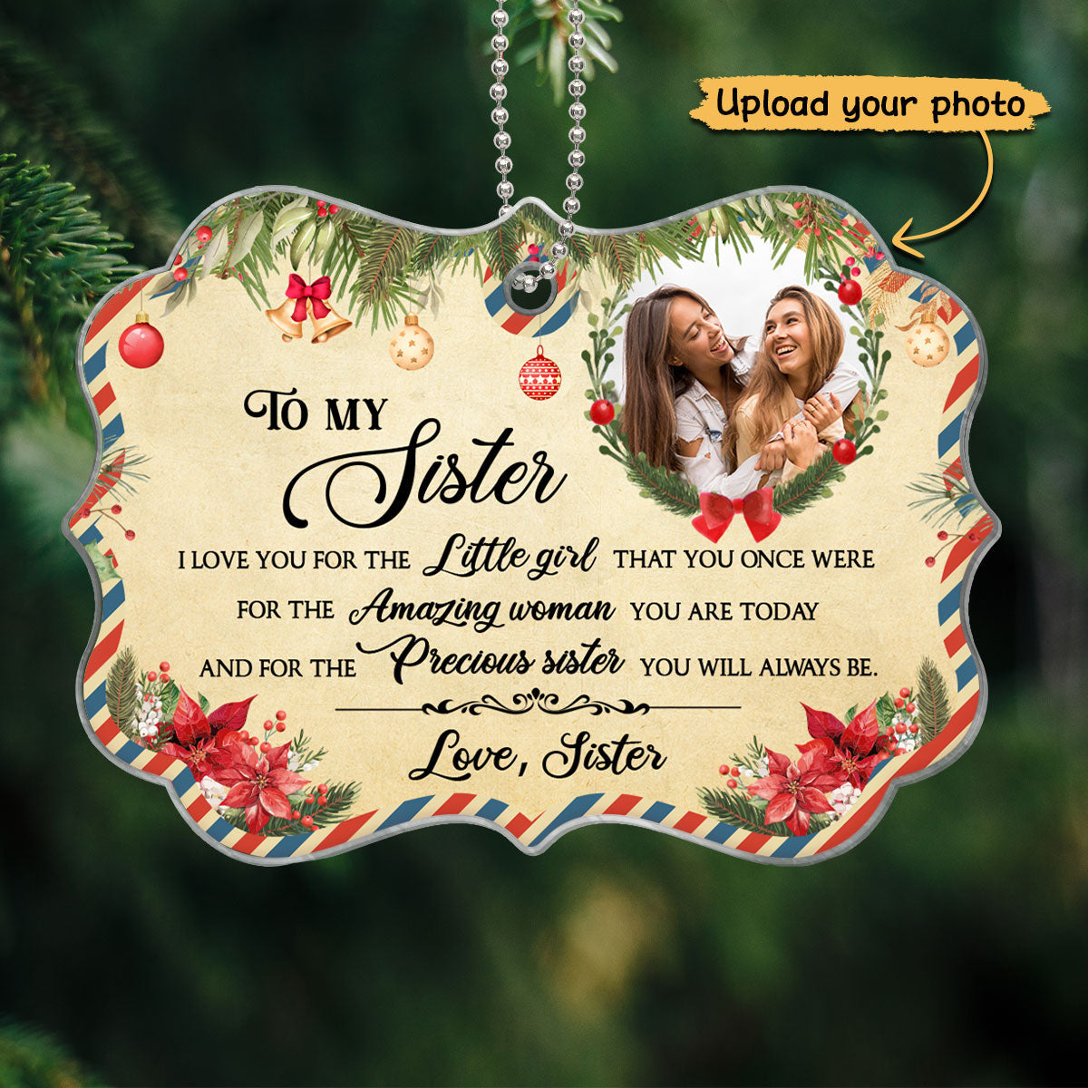 Letter To My Sister Personalized Christmas Ornament, Christmas Gift for Sisters