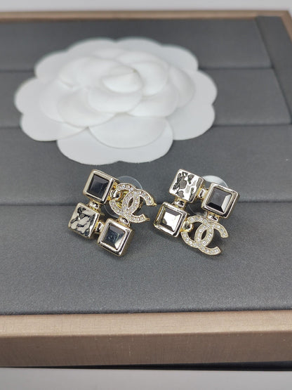 18K  Chanel Black Crystals Earrings