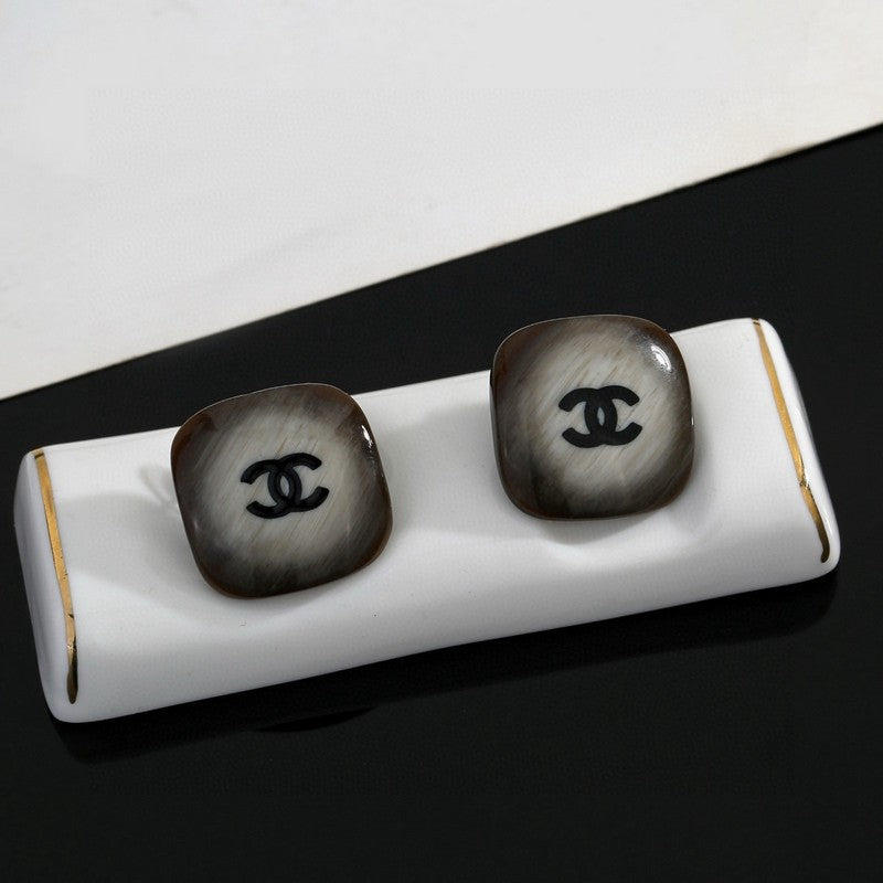18K  Chanel Black Square Earrings
