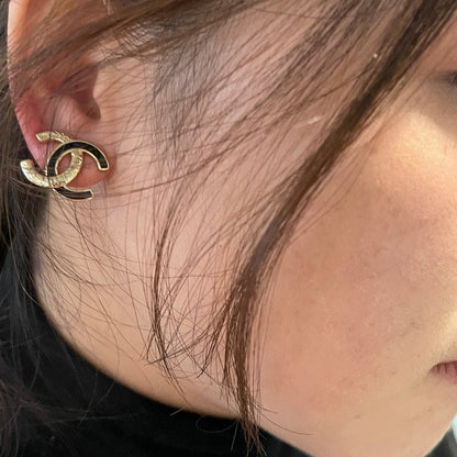 18K  Chanel 26C Black Gold Diamond Earrings
