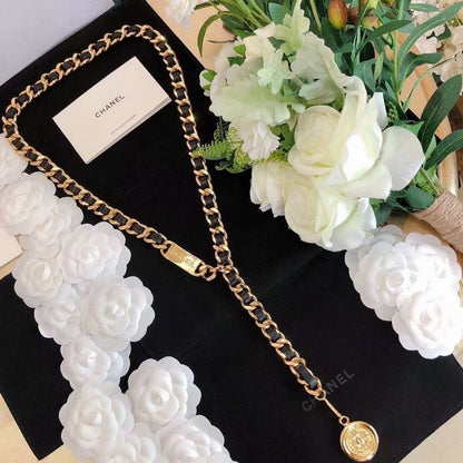18K  Chanel Gold Leather Necklace