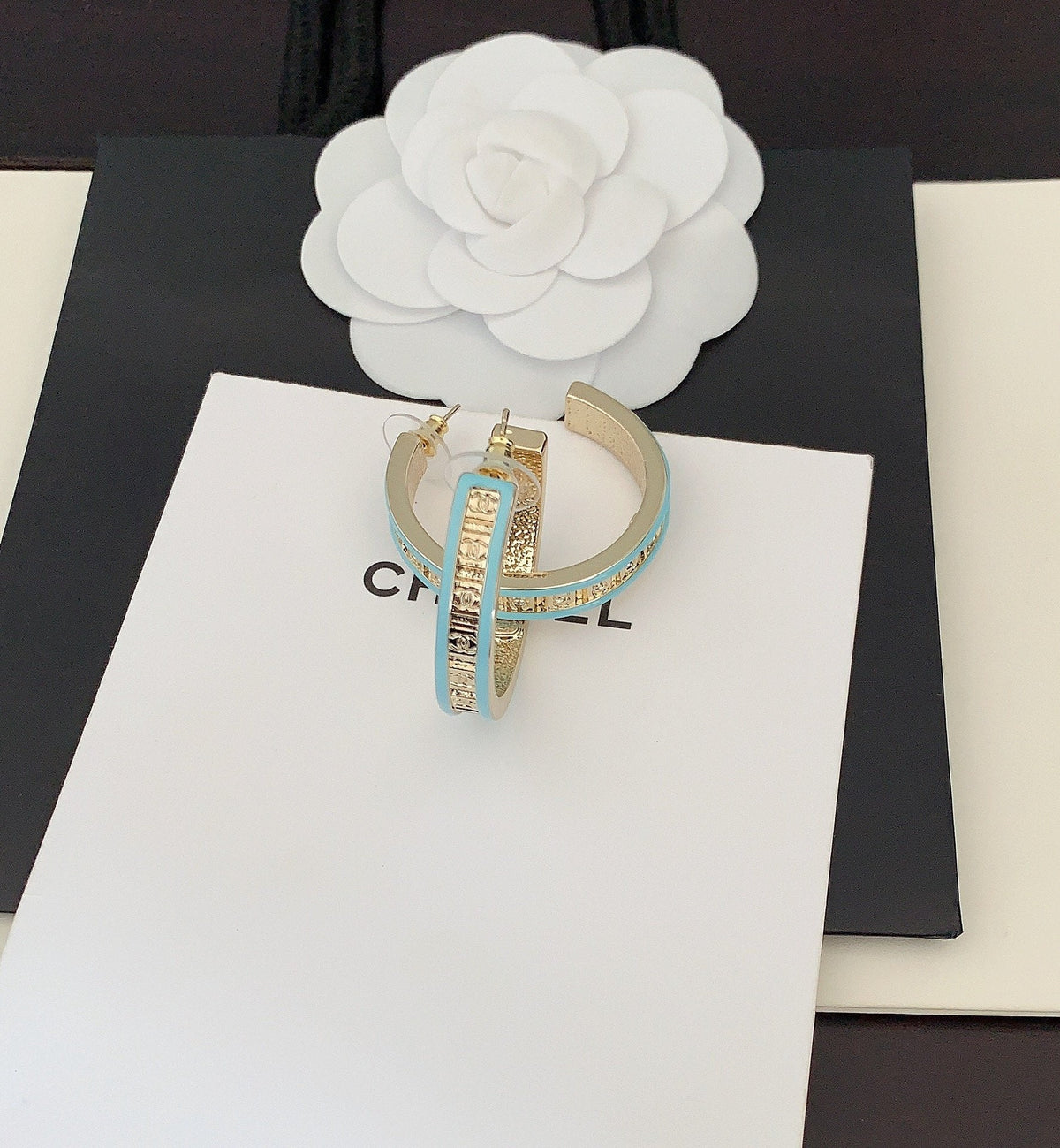 18K  Chanel Blue Resin Earrings