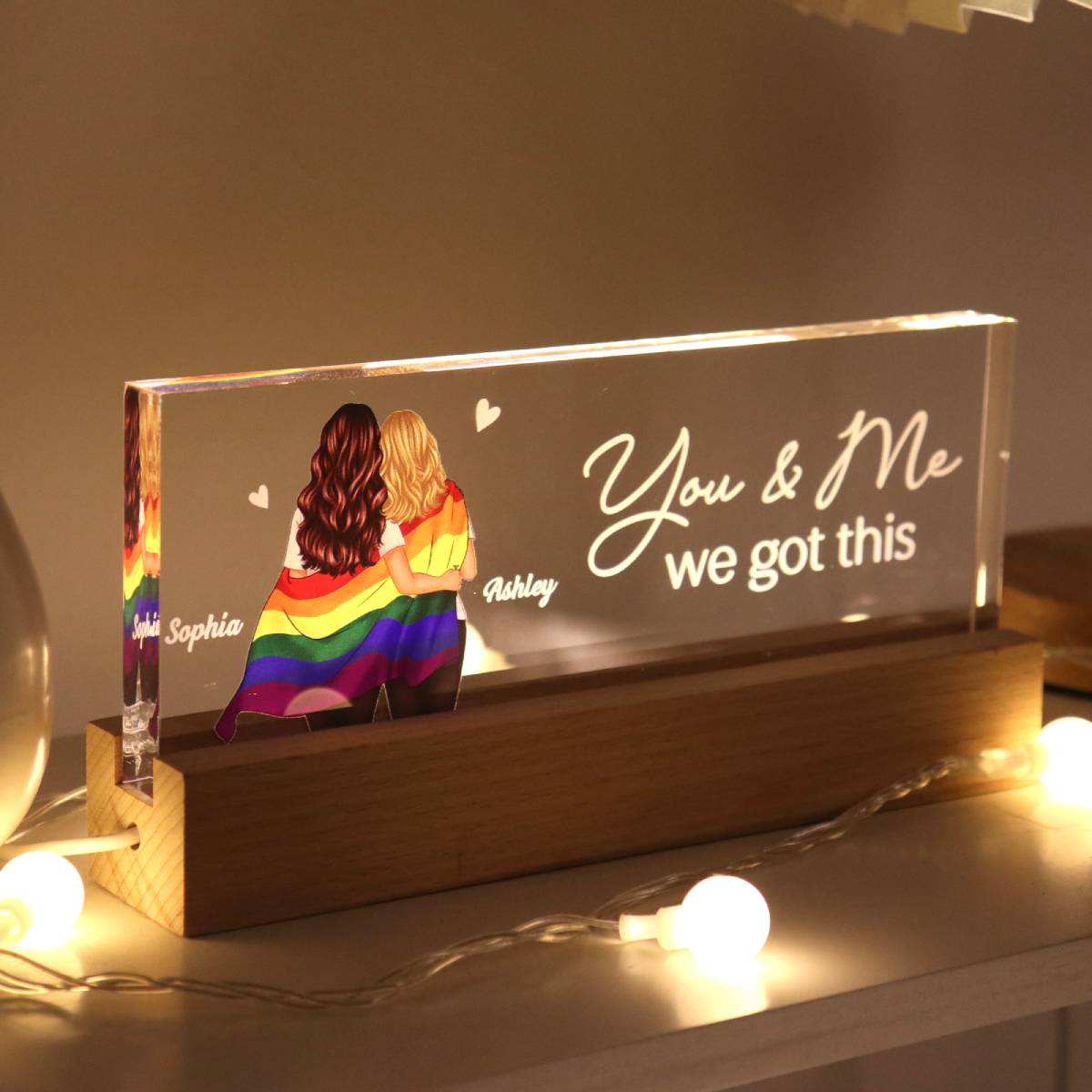 LGBT Couple Pride Month Gift Personalized Acrylic Block LED Night Light