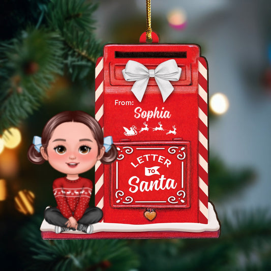 Letter To Santa Mailbox Christmas Cute Doll Kid Personalized 3-Layer Wooden Ornament, Unique Christmas Gift For Son, Daughter, Grandson, Granddaughter