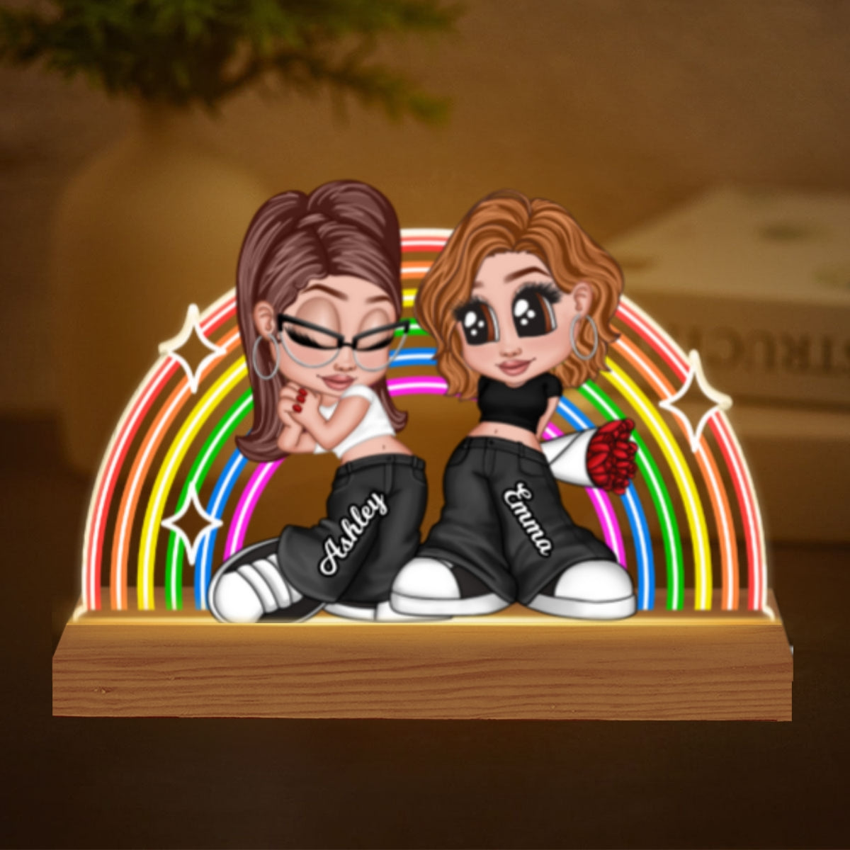LGBT Couple Y2K Rainbow Personalized Acrylic LED Night Light
