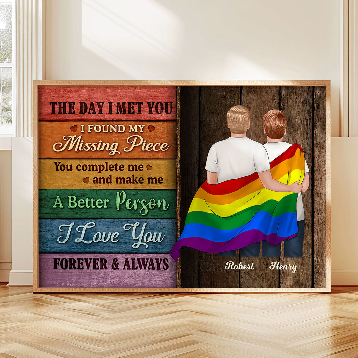 LGBT Flag Wood Pallets Texture Couple The Day I Met You Pride Month Personalized Poster